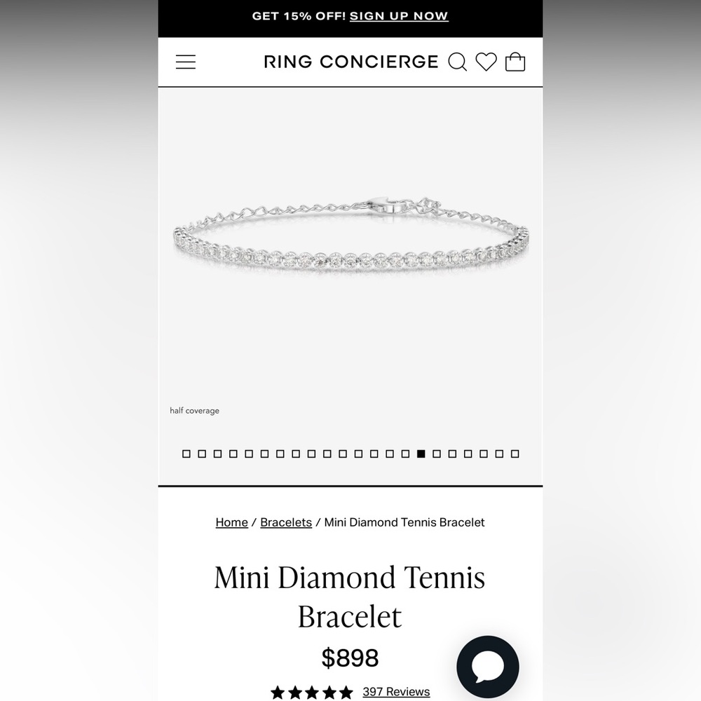 Ring Concierge mini tennis bracelet, half coverage. 14k white gold